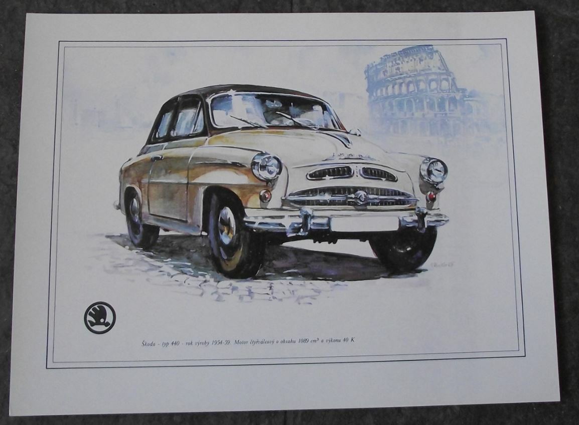 Skoda Type 440 1954 Picture Car Vladimir Bidlo Skoda Printed Illustration - Badgecrazy
