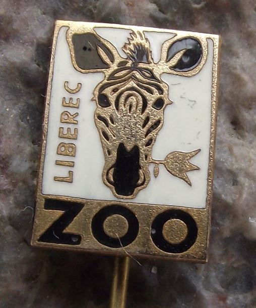 Vintage Liberec Zoo Striped Zebra Head Eating Flower Czech Safari Park Pin Badge - Badgecrazy