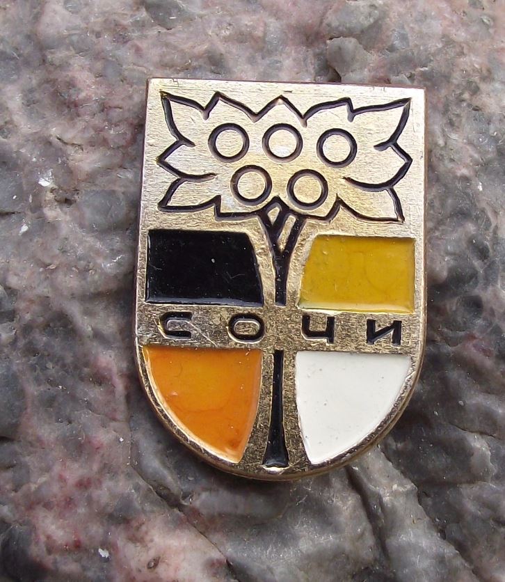 Antique Sochi Soviet Union Coat of Arms Heraldic City Crest Fruit Tree Pin Badge - Badgecrazy