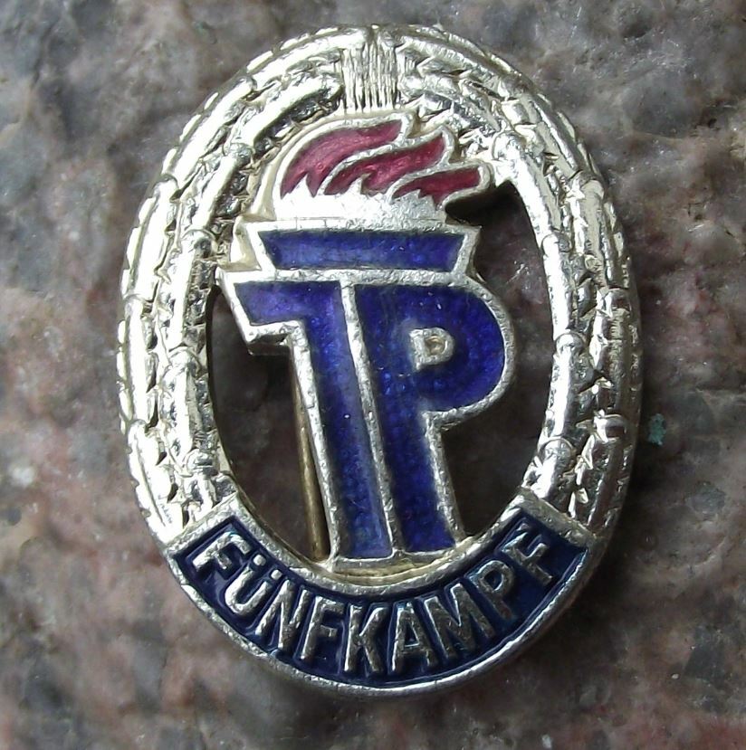 Thalmann Pioneer DDR Pentathlon Funfkampf Athletics Competition Award Pin Badge - Badgecrazy
