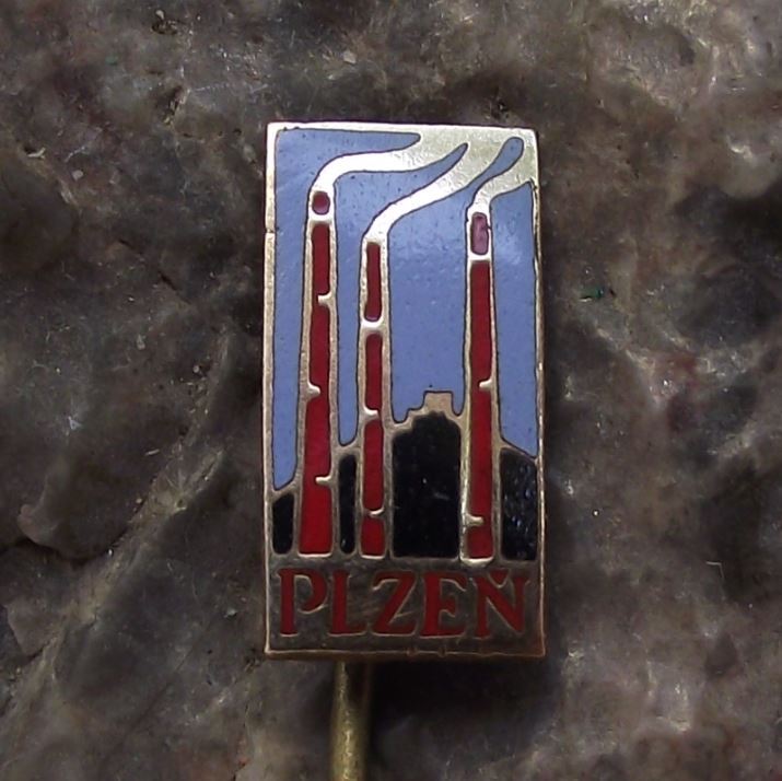 Plzen Industrial Heart of Czechoslovakia Chimney Stacks & Factory Pin Badge - Badgecrazy