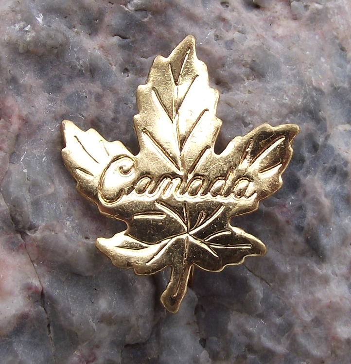 Golden Canada Maple Leaf National Canadian Emblem Motif Pin Badge - Badgecrazy