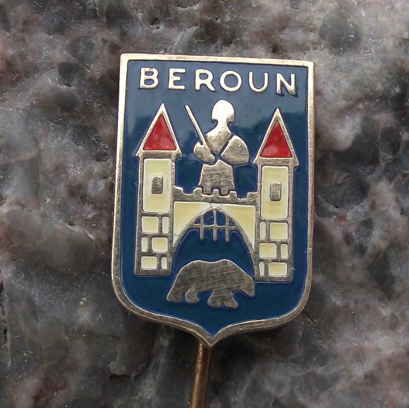 Beroun Czech Bohemian City Knight Bear Heraldic Crest Coat of Arms Pin Badge - Badgecrazy