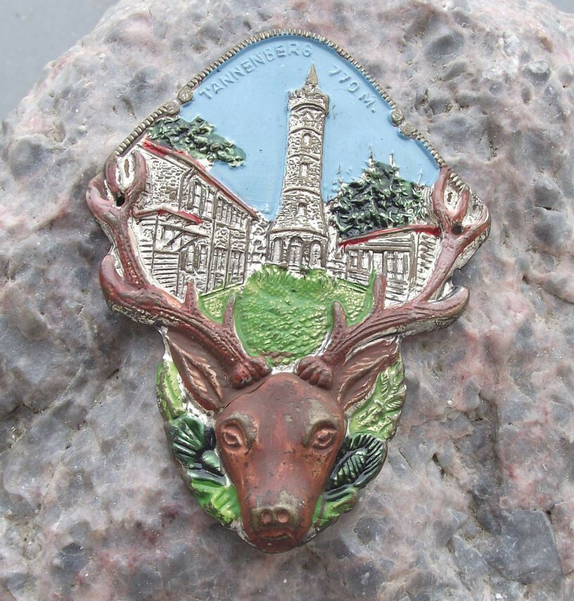 Vintage Tannenberg 770m German Deer Hunter Metal Walking Stick Shield Stocknagel - Badgecrazy