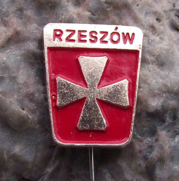 Vintage Rzeszow Polish Town Poland Heraldic Crest Cross Coat of Arms Pin Badge - Badgecrazy