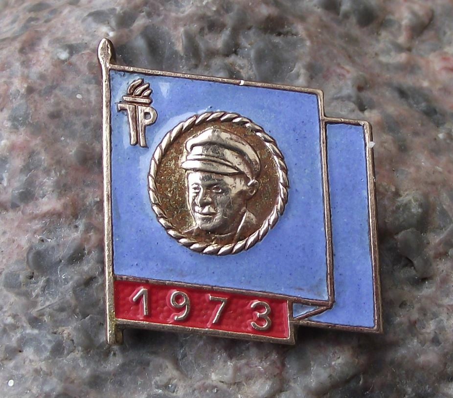 1973 Ernst Thalmann Pioneer Organisation DDR East Germany Blue Flag Pin Badge - Badgecrazy