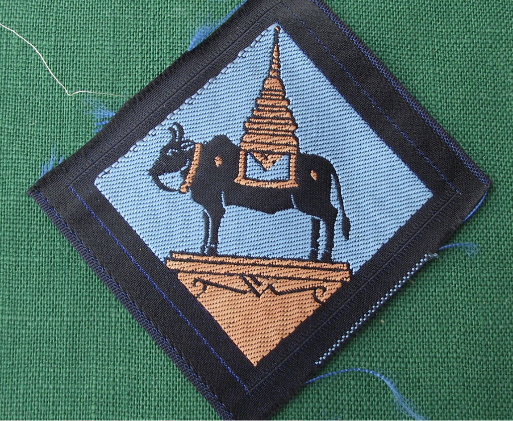 1985 Thailand Thai Scouting Scouts Association District Silk Patch Cow Temple - Badgecrazy