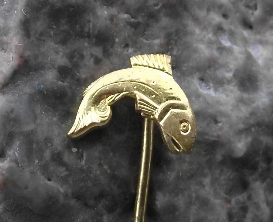 Antique Brown Spotted Trout Fishing Angling Association River Fish Pin Badge - Badgecrazy