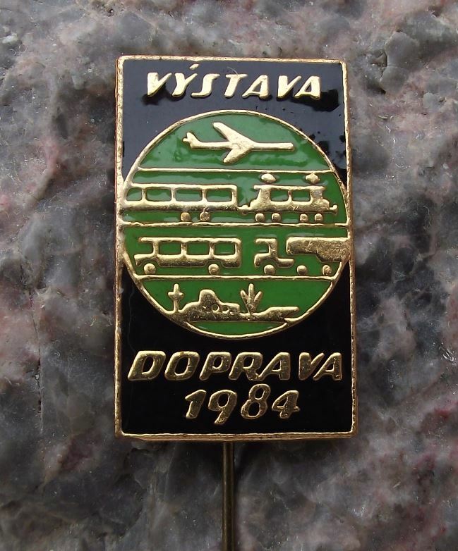 1984 Vystava Doprava Czech Transport Exhibition Show Ship Bus Plane Pin Badge - Badgecrazy