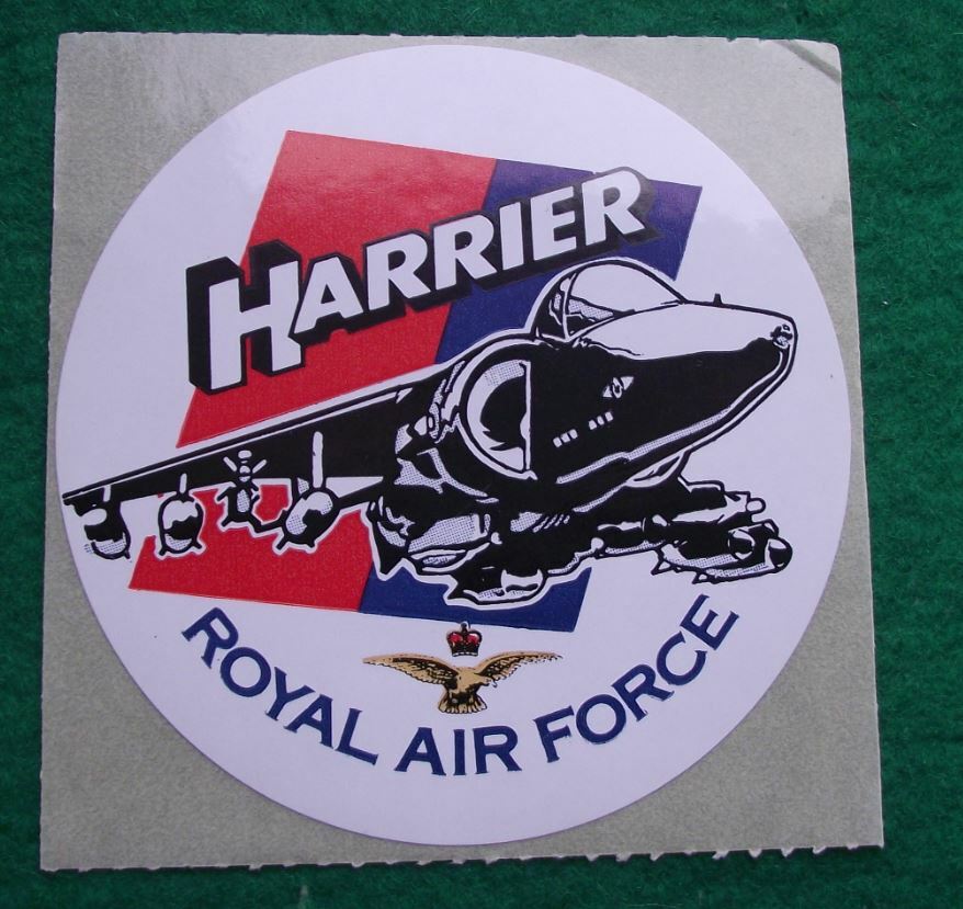 1980's Royal Air Force RAF Harrier Jet Aircraft Military Airplane Sticker Decal - Badgecrazy