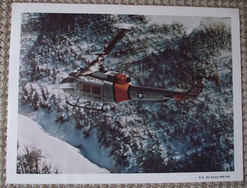 1973 Bell Helicopters US Air Force Rescue Mountains A4 Colour Advertising Plate - Badgecrazy