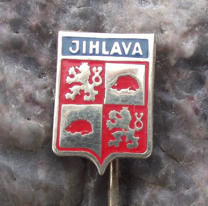 Antique Jihlava Hedgehog & Rampant Lion Heraldic Crest Coat of Arms Pin Badge - Badgecrazy