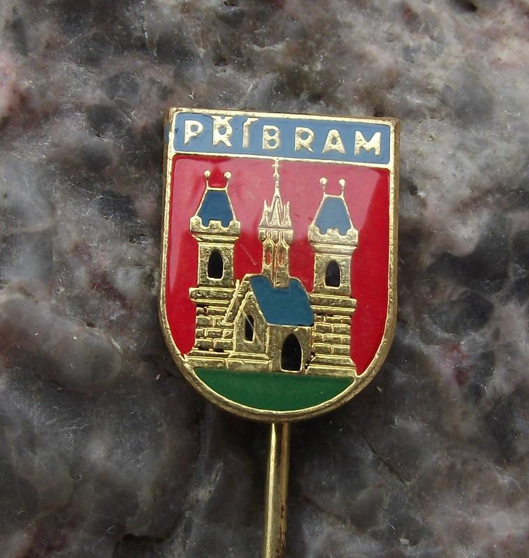 Antique Pribram Czechoslovakia Castle Official Heraldic Crest Shield Pin Badge - Badgecrazy