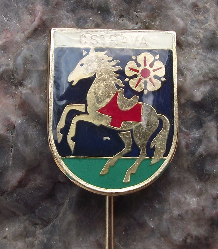 Ostrava City Crest Coat of Arms Heraldic Prancing Horse Shield Pin Badge - Badgecrazy