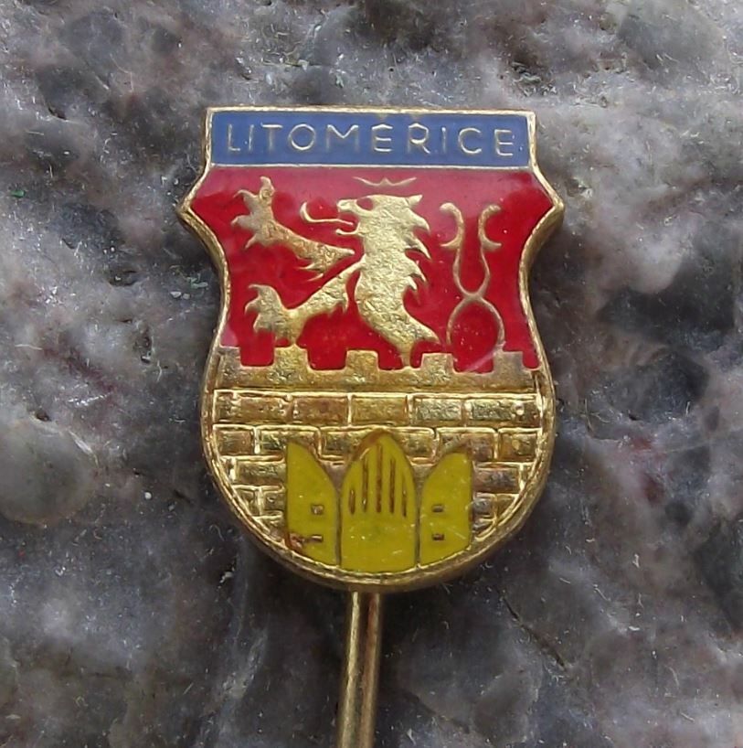 Antique Litomerice Czech City Coat of Arms Heraldic Crest Lion Shield Pin Badge - Badgecrazy