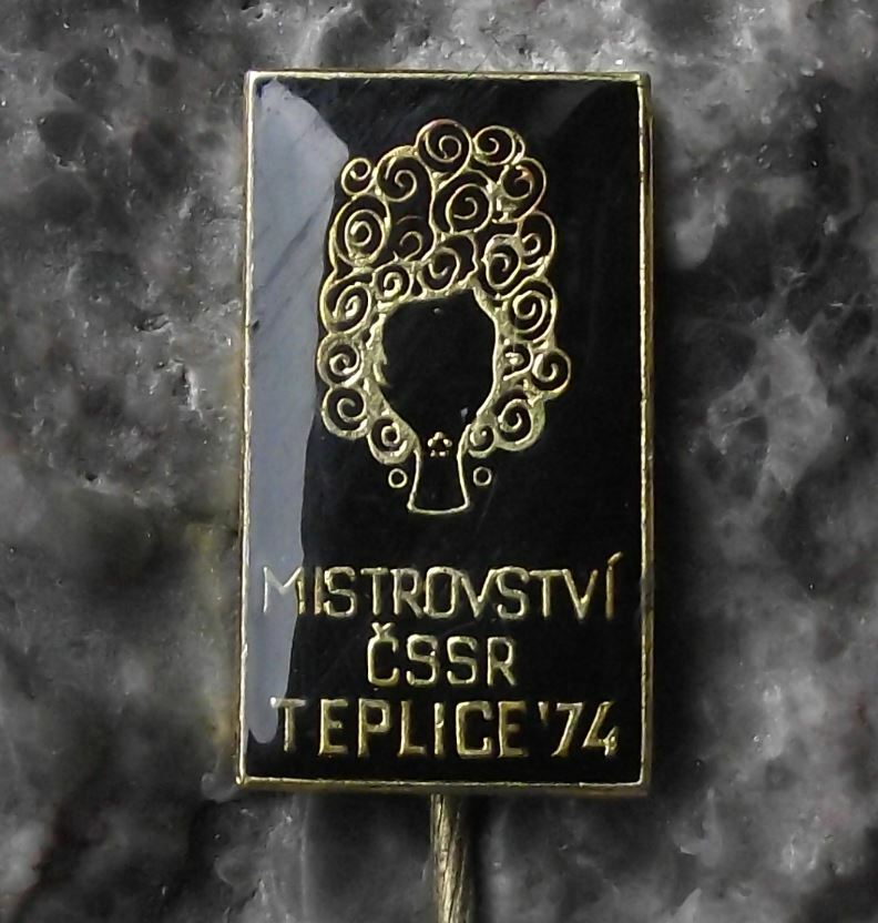 1974 Czechoslovakia Championships of Hair Dresser Stylist Head Perm Pin Badge - Badgecrazy