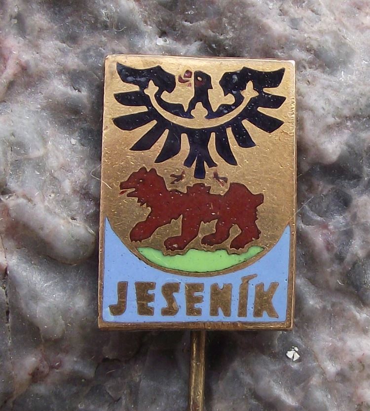 Antique Jesenik Black Spread Eagle Brown Bear Heraldic Crest Shield Pin Badge - Badgecrazy