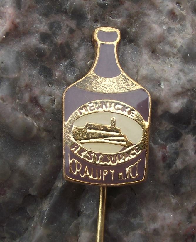 Antique Melnicke Restaurant Czechoslovakkia Lager Beer Bottle Shaped Pin Badge - Badgecrazy