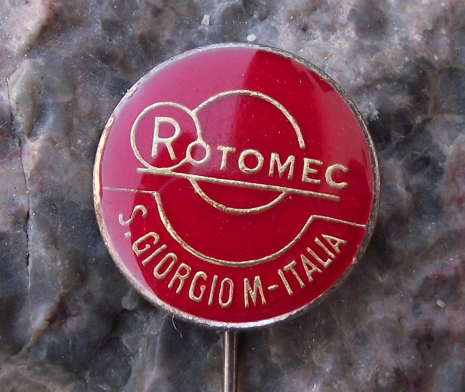 Antique Rotomec San Giorgio Monferrato Italy BOBST Packaging Boxes Pin Badge - Badgecrazy