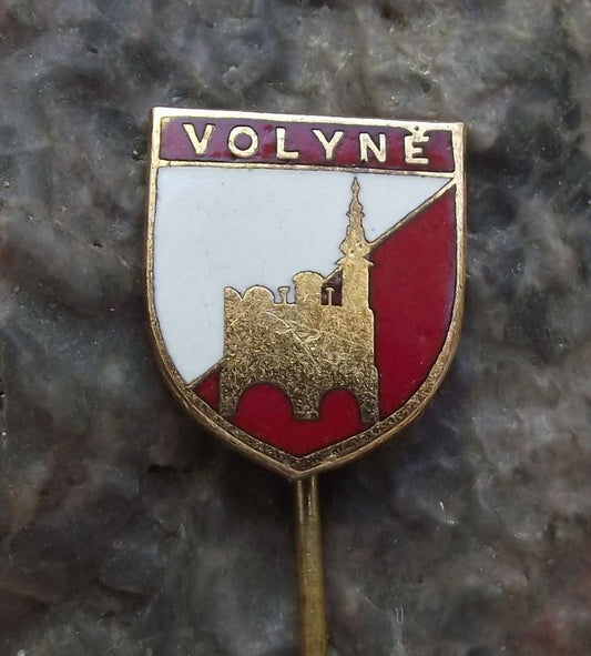 Volyne Strakonice Town Hall Bohemia Shield Crest Travel Souvenier Pin Badge