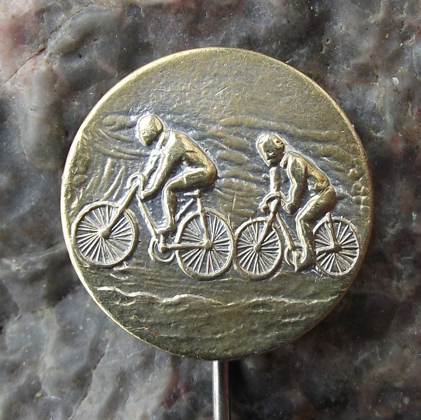 Vintage Czechoslovakia Cyclist Two Boys Cycling Award Bicycles Pin Badge - Badgecrazy