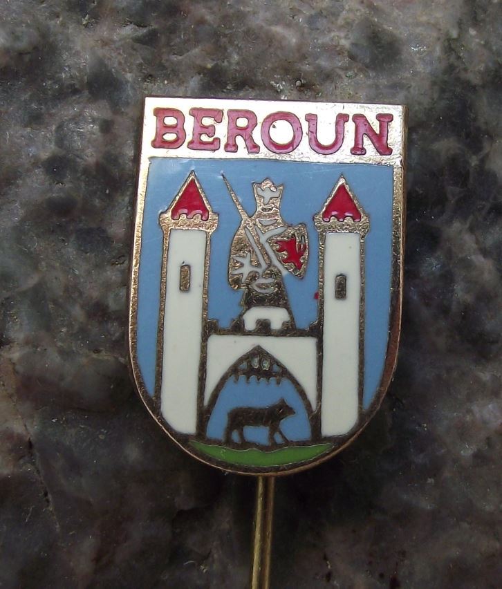 Beroun Czech Bohemian Walled City Knight Heraldic Crest Coat of Arms Pin Badge - Badgecrazy