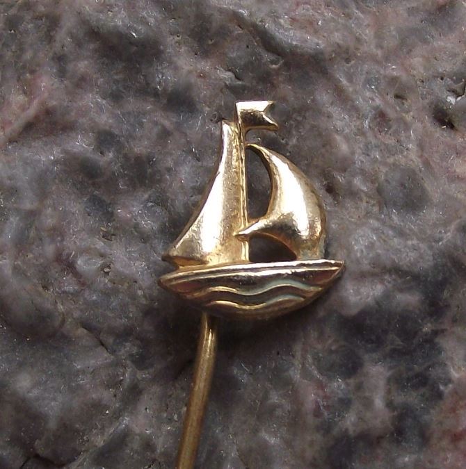 Antique Sailing Ship Yacht Boat in Full Sail with Flag & Sea Waves Pin Badge - Badgecrazy