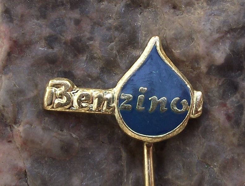 Benzina Fuel Motor Petrol Unipetrol Company Benzinol Oil Drop Logo Pin Badge - Badgecrazy