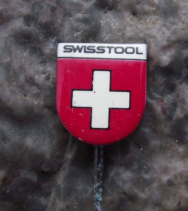 Antique Swisstool Swiss Tool Company Engineering Firm White Cross Flag Pin Badge - Badgecrazy