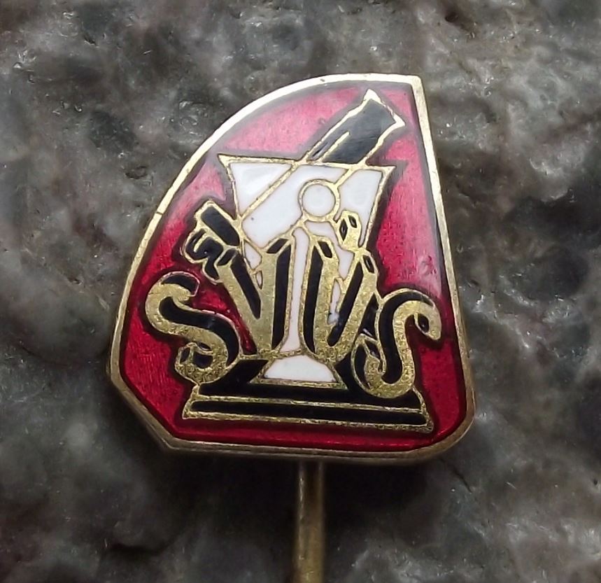 Antique Svus Microscopes Laboratory Equipment Optical Lens Company Pin Badge - Badgecrazy