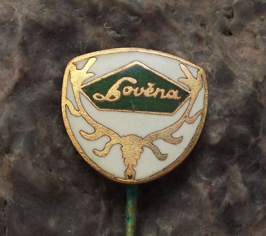 Antique Lovena Czech Shotgun Gun Weapon Maker Deer Stag Horn Trophy Pin Badge - Badgecrazy