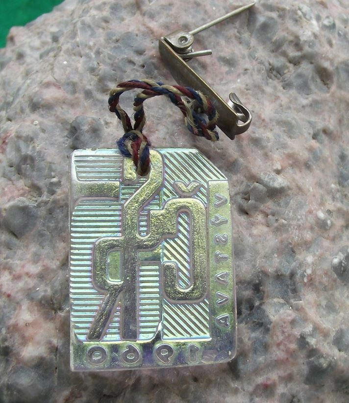 1960 Czechoslovakia CSR Great Exhibition Glass Pendant Pin Badge - Badgecrazy