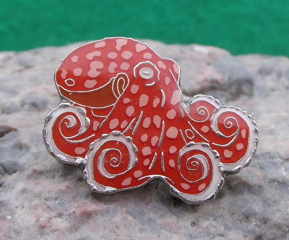 Curled Octopus Seaside Rock Shore Intelligent Sea Wildlife Cephalopod Pin Badge - Badgecrazy