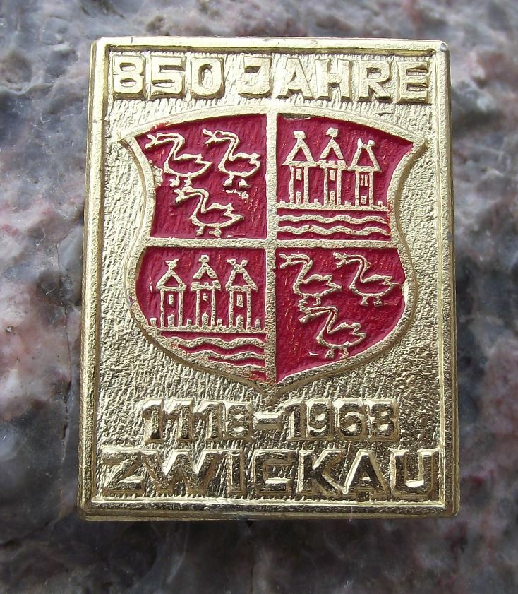 1968 Zwickau Germany Coat of Arms 850th Anniversary Heraldic Crest Pin Badge - Badgecrazy