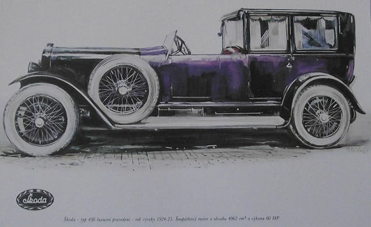 Skoda Type 450 1924 Picture Luxury Car Vladimir Bidlo Printed Illustration - Badgecrazy
