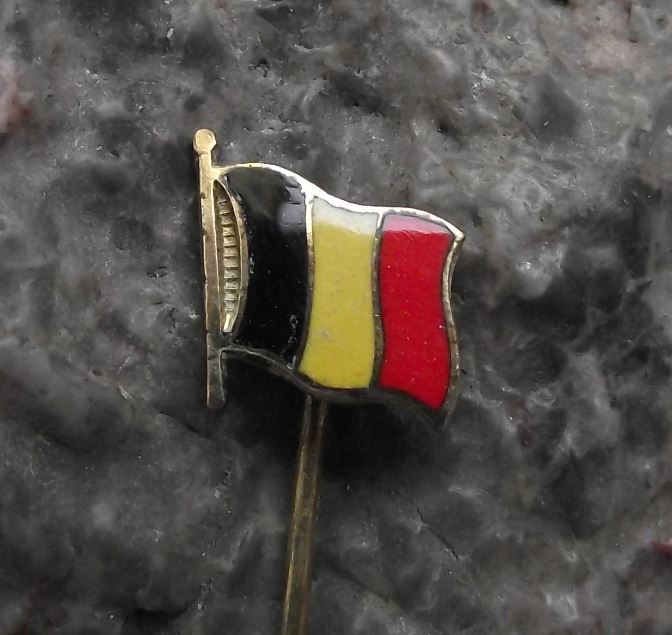 Antique Belgium Belgian Black Yellow Red Enamel Waving National Flag Pin Badge - Badgecrazy
