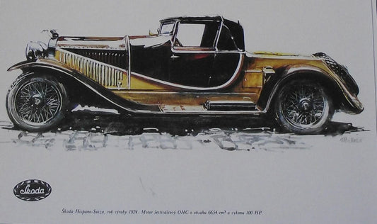 Skoda Hispano Suiza 1924 Picture Car Vladimir Bidlo Printed Illustration - Badgecrazy