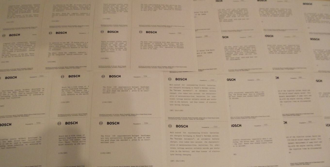 1980s Set of 18 BOSCH Vehicle Car Engineering Germany Automobiles Press Photos - Badgecrazy