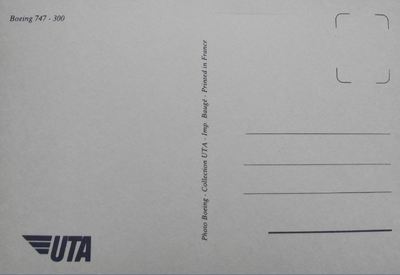 UTA Union de Transports Aérien French Airlines Boeing 747-300 Postcard Unused - Badgecrazy