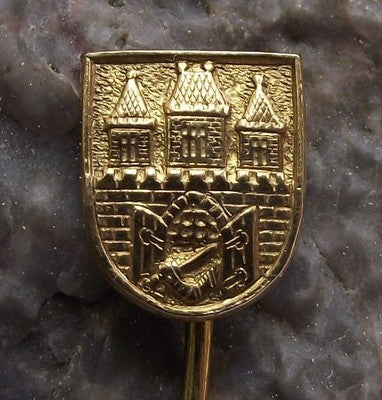 Antique Gold Colour Prague Castle City Crest Heraldic Coat of Arms Pin Badge - Badgecrazy