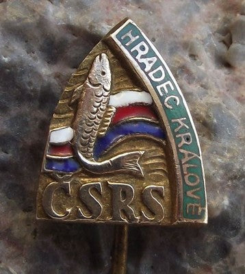 Antique Hradec Kralove Bohemia Czech Fishing Association Members Fish Pin Badge - Badgecrazy