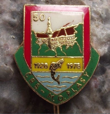 1978 Plasy Czechoslovakia Fishing Association 50th Anniversary Fish Pin Badge - Badgecrazy