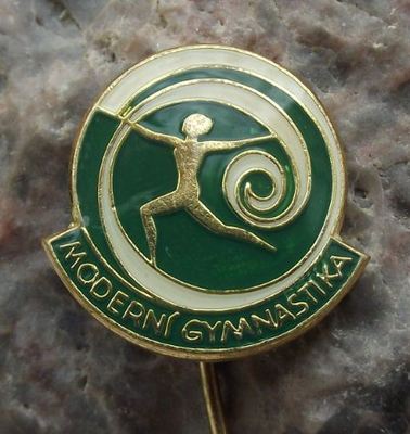 Modern Gymnastics Woman Dancing with Long Twisting Streamer Czech Sports Pin - Badgecrazy