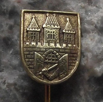 Antique Gold Colour Prague Castle City Crest Heraldic Coat of Arms Pin Badge - Badgecrazy