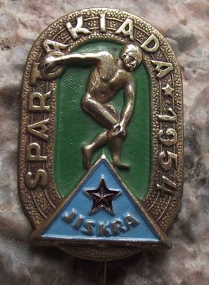 1954 Jiskra Spartakiada Communist Group Physical Exercise Athletics Meeting Pin