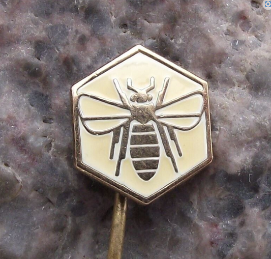 Vintage Golden Honey Bee on White Enamel Back Beekeeper Club Pin Badge