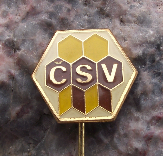 Vintage CSV Czech Bee Keeping Association Hexagon Pin Badge