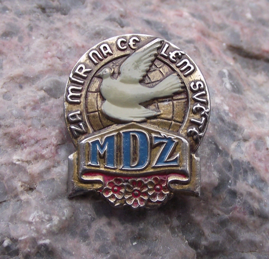 International Women's Day MDZ World Peace Dove Red Flowers Pin Badge