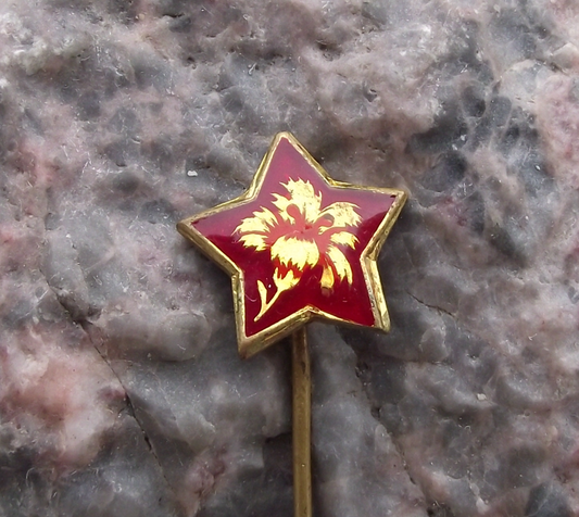 Vintage Communist Party Red Star and Carnation Flower Pin Badge