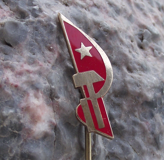 Vintage Soviet Union Hammer Sickle Logo on Red Flag Pin Badge